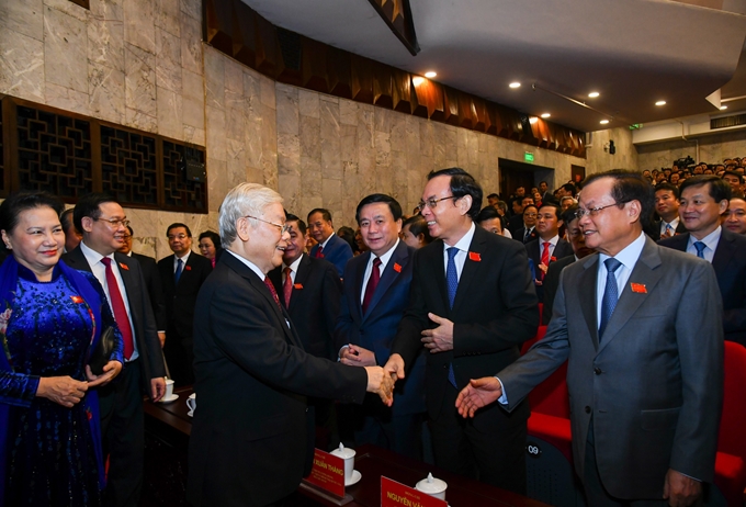 Tổng Bí thư, Chủ tịch nước Nguyễn Phú Trọng với các đại biểu dự Đại hội.