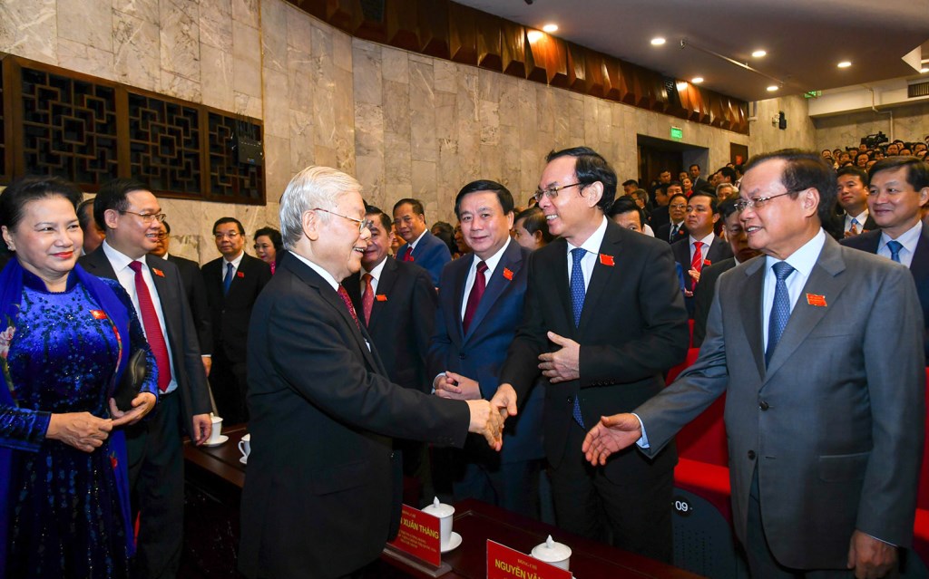 Tổng Bí thư, Chủ tịch nước Nguyễn Phú Trọng cùng các đại biểu dự Đại hội.