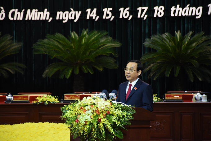 Tân Bí thư Thành ủy Nguyễn Văn Nên phát biểu tại Lễ bế mạc