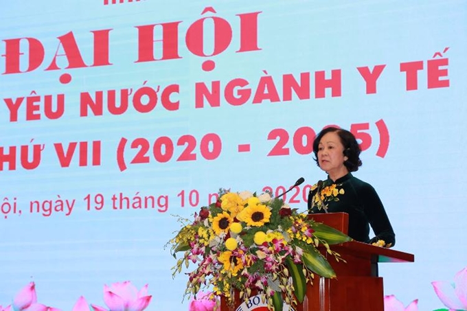Trưởng Ban Dân vận Trung ương Trương Thị Mai phát biểu tại Đại hội. (Ảnh: ĐT)