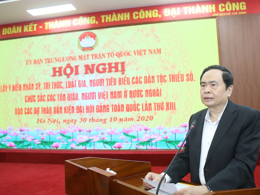 Chủ tịch Uỷ ban Trung ương MTTQ Việt Nam Trần Thanh Mẫn phát biểu khai mạc Hội nghị.