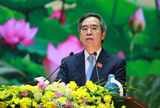Đồng chí Sơn Minh Thắng, Ủy viên Trung ương Đảng, Bí thư Đảng ủy Khối các cơ quan Trung ương phát biểu khai mạc Đại hội.