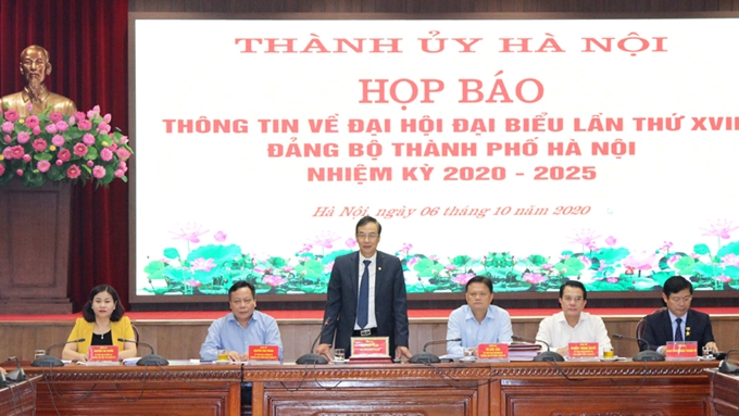 Hình ảnh tại buổi họp báo thông tin về Đại hội Đảng bộ Thành phố Hà Nội.