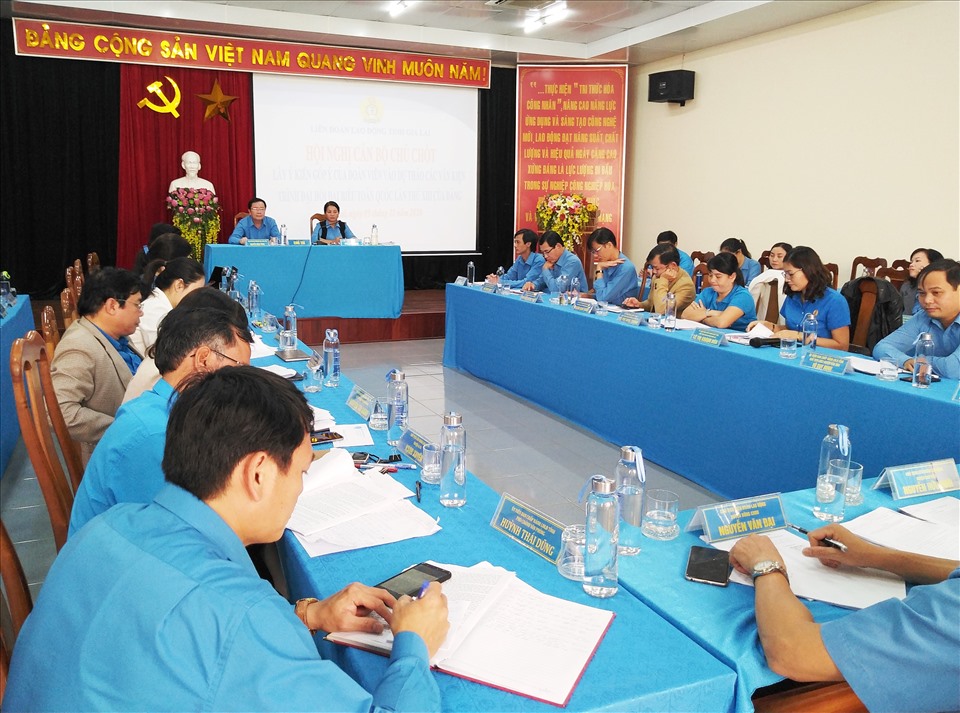 LĐLĐ tỉnh Gia Lai tổ chức Hội nghị góp ý dự thảo văn kiện trình Đại hội. (Ảnh: TTuấn)