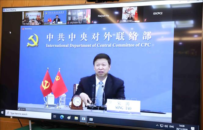 Đồng chíTống Đào, Ủy viên Trung ương Đảng, Trưởng Ban Liên lạc Đối ngoại Trung ương Đảng Cộng sản Trung Quốc phát biểu tại buổi hội đàm.