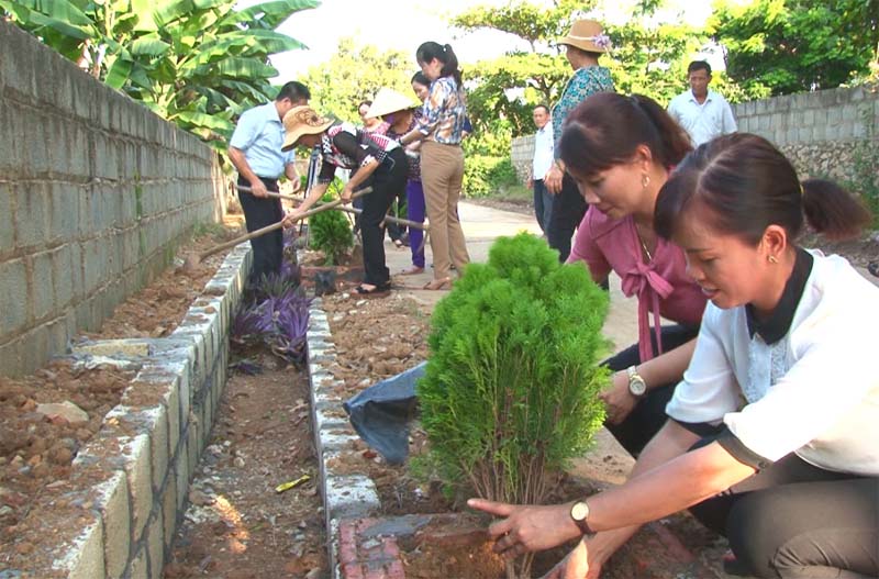 Hội viên phụ nữ huyện Lạc Thủy (Hòa Bình) trồng cây xanh tạo cảnh quan môi trường xanh, sạch, đẹp tại thôn Đồi, thị trấn Ba Hàng Đồi (Nguồn ảnh: baohoabinh.com.vn)