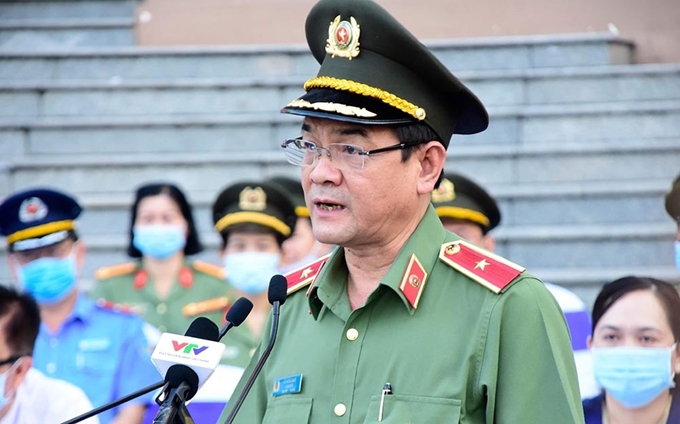 Thiếu tướng Lê Hồng Nam - Giám đốc Công an TP Hồ Chí Minh phát biểu chỉ đạo tại lễ xuất quân.            (Ảnh: Phước An)