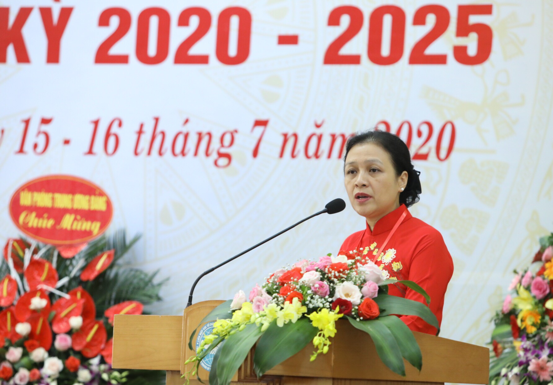 Đồng chí Nguyễn Phương Nga, Bí thư Đảng đoàn, Bí thư Đảng ủy khóa IX, Chủ tịch Liên hiệp các tổ chức hữu nghị Việt Nam phát biểu tại Đại hội.
