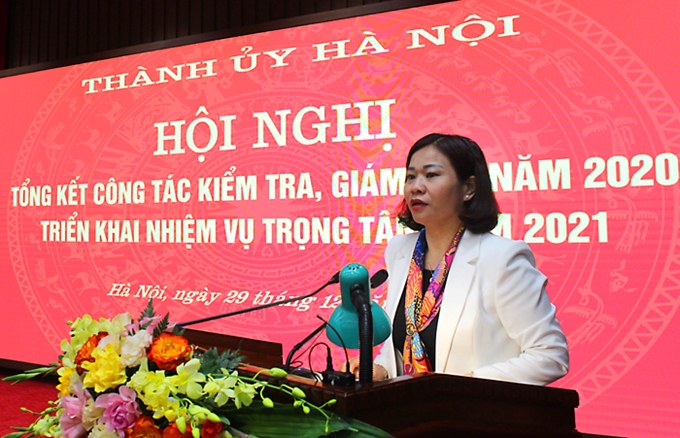 Phó Bí thư Thường trực Thành ủy Hà Nội Nguyễn Thị Tuyến phát biểu chỉ đạo hội nghị.