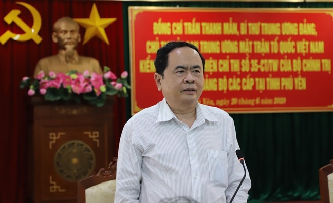 Chủ tịch Ủy ban Trung ương MTTQ Việt Nam Trần Thanh Mẫn phát biểu tại buổi làm việc.