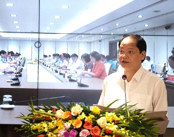 Phó Chủ tịch UBND TP Hà Nội Nguyễn Doãn Toản báo cáo tại hội nghị