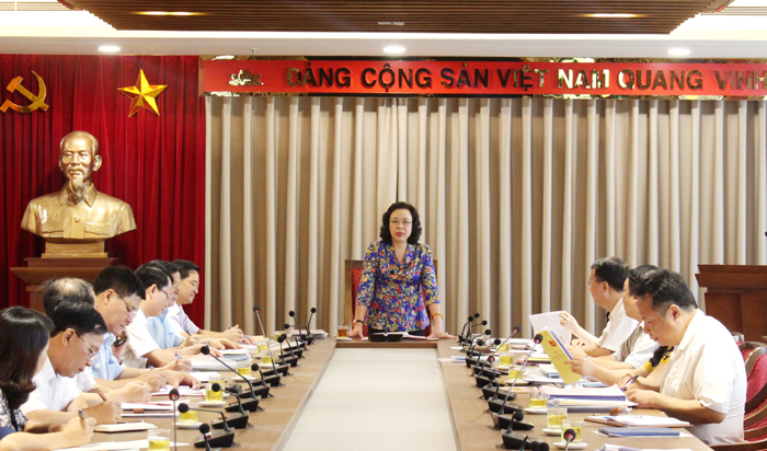 Phó Bí thư Thường trực Thành ủy Hà Nội Ngô Thị Thanh Hằng phát biểu kết luận buổi làm việc