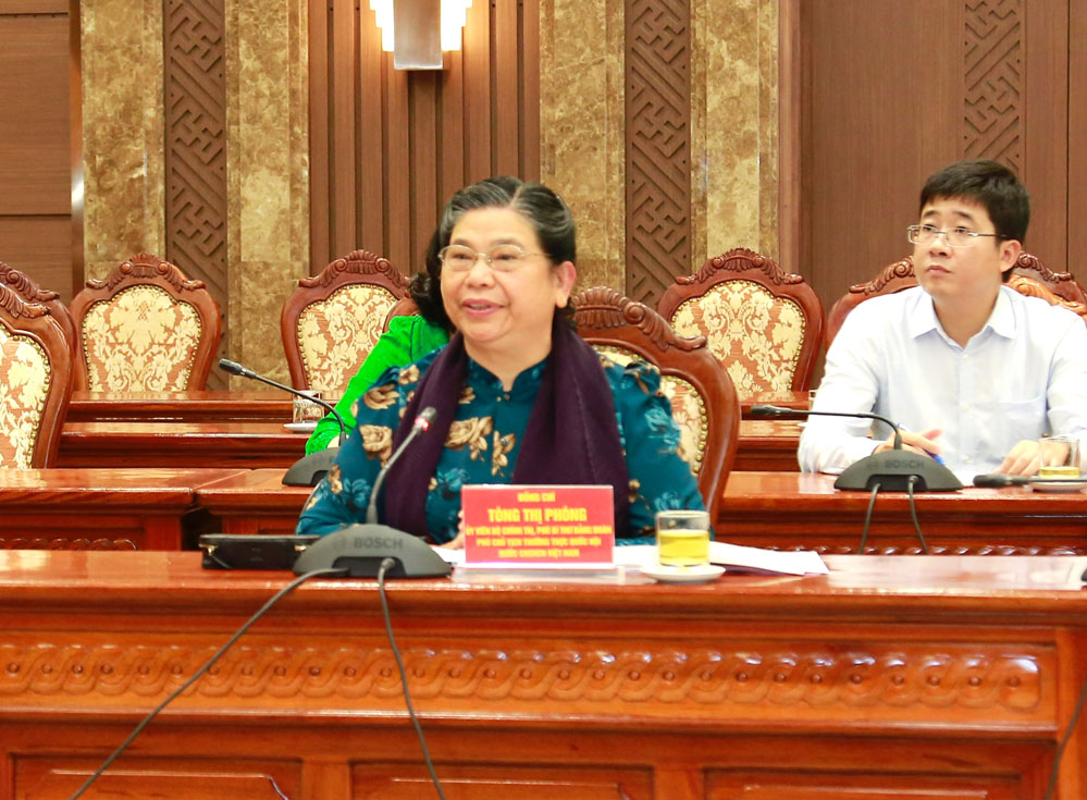 Phó Bí thư Đảng đoàn Quốc hội, Phó Chủ tịch Thường trực Quốc hội Tòng Thị Phóng phát biểu tại Hội nghị.