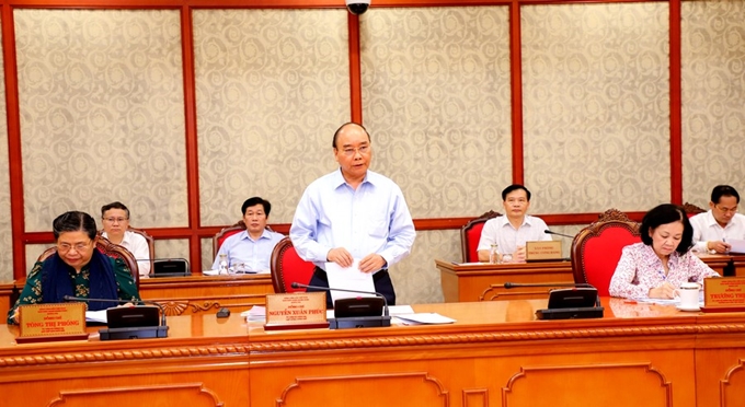 Thủ tướng Chính phủ Nguyễn Xuân Phúc phát biểu kết luận cuộc làm việc. Ảnh: Thành Duy