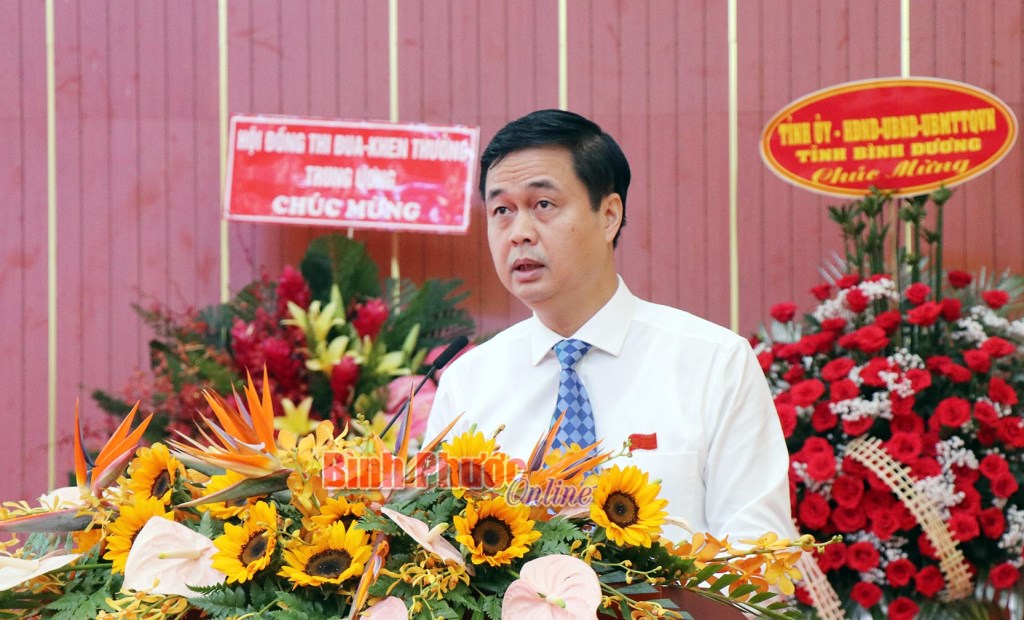 Trưởng Ban Thi đua - Khen thưởng Trung ương Phạm Huy Giang phát biểu tại Đại hội (Ảnh: Báo Bình Phước)