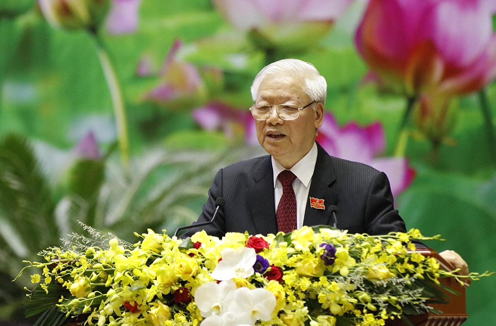 Tổng Bí thư, Chủ tịch nước Nguyễn Phú Trọng, Bí thư Quân ủy Trung ương phát biểu chỉ đạo Đại hội