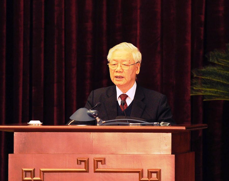 Tổng Bí thư, Chủ tịch nước Nguyễn Phú Trọng phát biểu bế mạc Hội nghị lần thứ 15 Ban Chấp hành Trung ương Đảng khoá XII. (Ảnh: Đăng Khoa)
