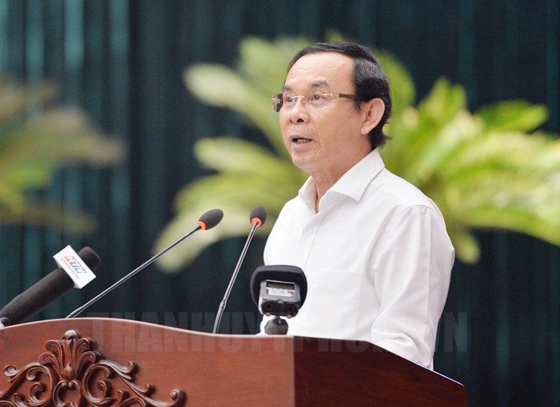 Bí thư Thành ủy TP Hồ Chí Minh Nguyễn Văn Nên phát biểu chỉ đạo tại hội nghị. (Ảnh: Thy Dương)