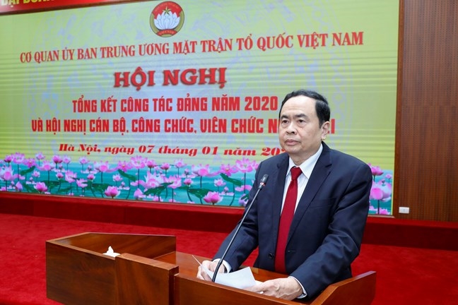 Chủ tịch Uỷ ban Trung ương MTTQ Việt Nam Trần Thanh Mẫn phát biểu tại Hội nghị.