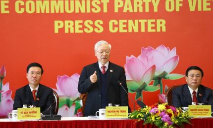 Hình ảnh Tổng Bí thư Nguyễn Phú Trọng chủ trì họp báo sau Đại hội XIII của Đảng