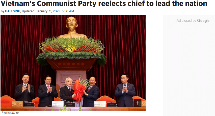 Hãng thông tấn AP đưa tin Đại hội XIII của Đảng bầu ban lãnh đạo mới. (Ảnh chụp màn hình)