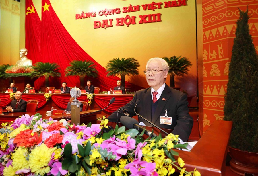 Tổng Bí thư, Chủ tịch nước Nguyễn Phú Trọng phát biểu bế mạc Đại hội. (Ảnh: Tân Hoa Xã)