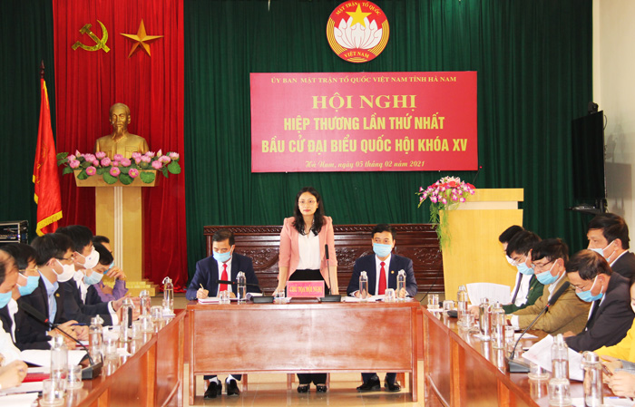 Ban Thường trực Uỷ ban MTTQ tỉnh Hà Nam tổ chức hội nghị hiệp thương lần thứ nhất bầu cử đại biểu Quốc hội khóa XV và bầu cử đại biểu HDND tỉnh nhiệm kỳ 2021 - 2026. Ảnh: Báo Hà Nam