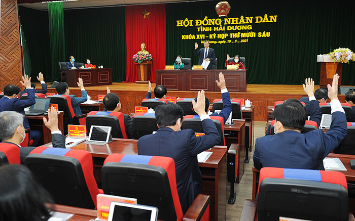 Các đại biểu biểu quyết thông qua các Nghị quyết mới.