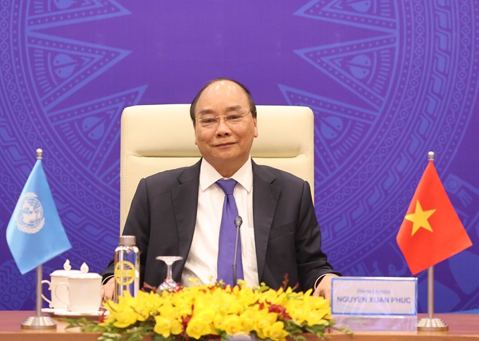 Thủ tướng Nguyễn Xuân Phúc phát biểu tại Phiên thảo luận mở Cấp cao trực tuyến của Hội đồng Bảo an Liên hợp quốc 3/2021