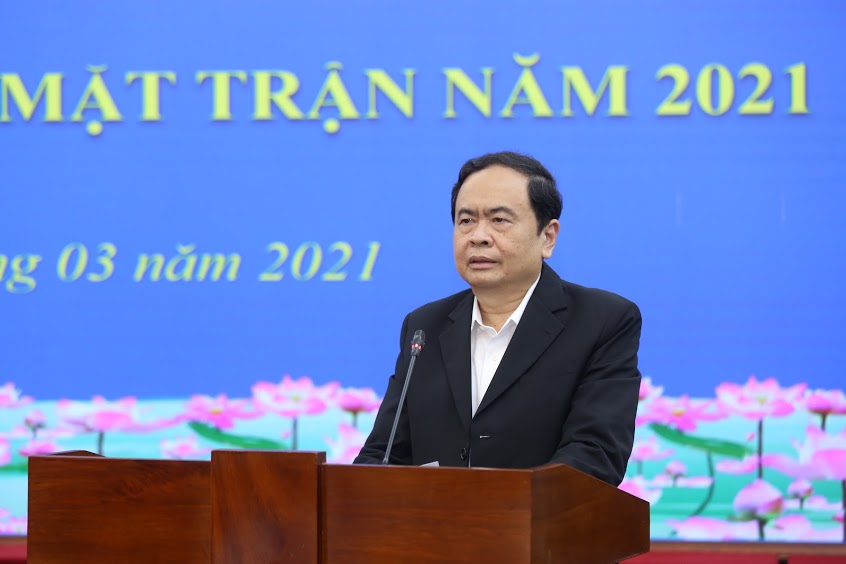 Chủ tịch Ủy ban Trung ương MTTQ Việt Nam Trần Thanh Mẫn phát biểu tại Hội nghị.