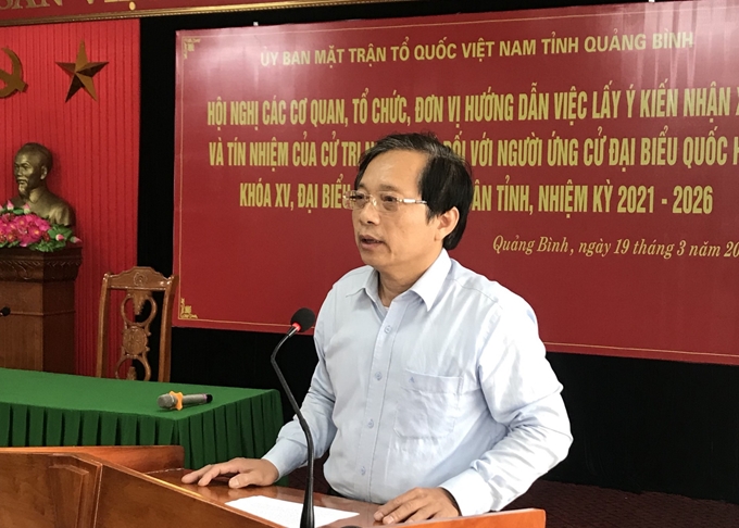 Đồng chí Trương Văn Hởi, Phó Chủ tịch Thường trực Ủy ban MTTQ Việt Nam tỉnh Quảng Bình phát biểu khai mạc Hội nghị