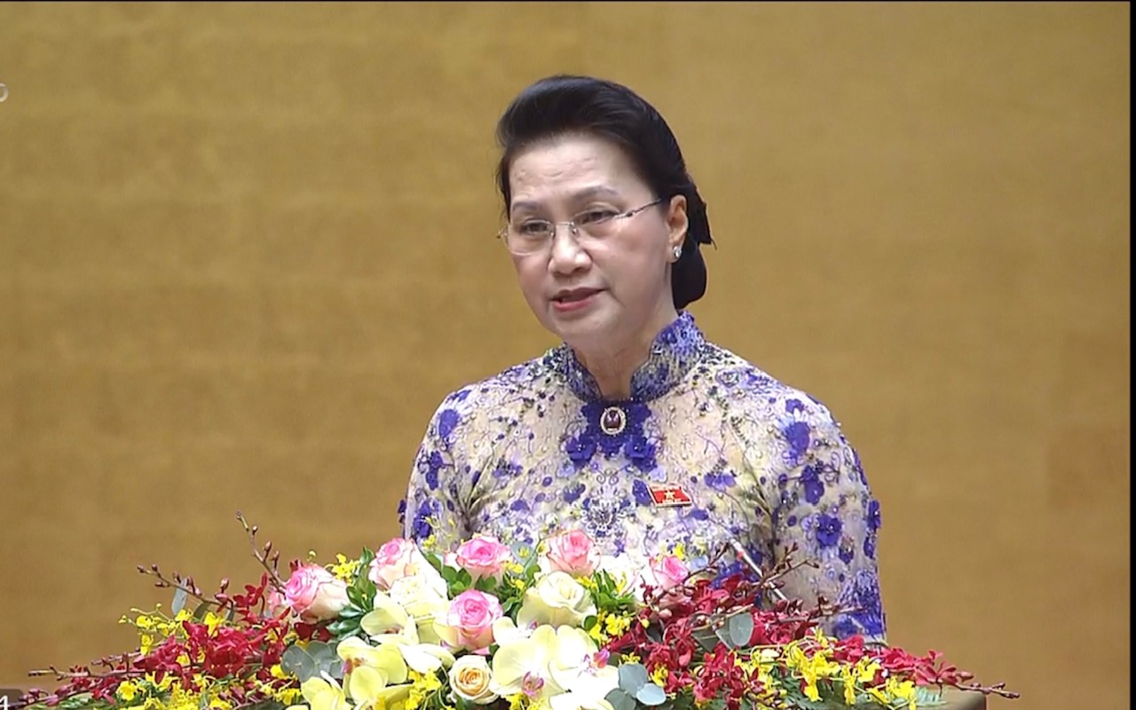 Chủ tịch Quốc hội Nguyễn Thị Kim Ngân phát biểu tại phiên khai mạc Kỳ họp 11, Quốc hội thứ XIV. Ảnh: TH.