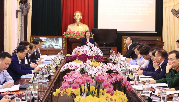 Phó Bí thư Thường trực Thành ủy Hà Nội Nguyễn Thị Tuyến phát biểu tại buổi kiểm tra.