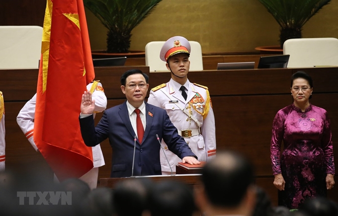 Chủ tịch Quốc hội Vương Đình Huệ tuyên thệ tại lễ nhậm chức. Ảnh: TTXVN