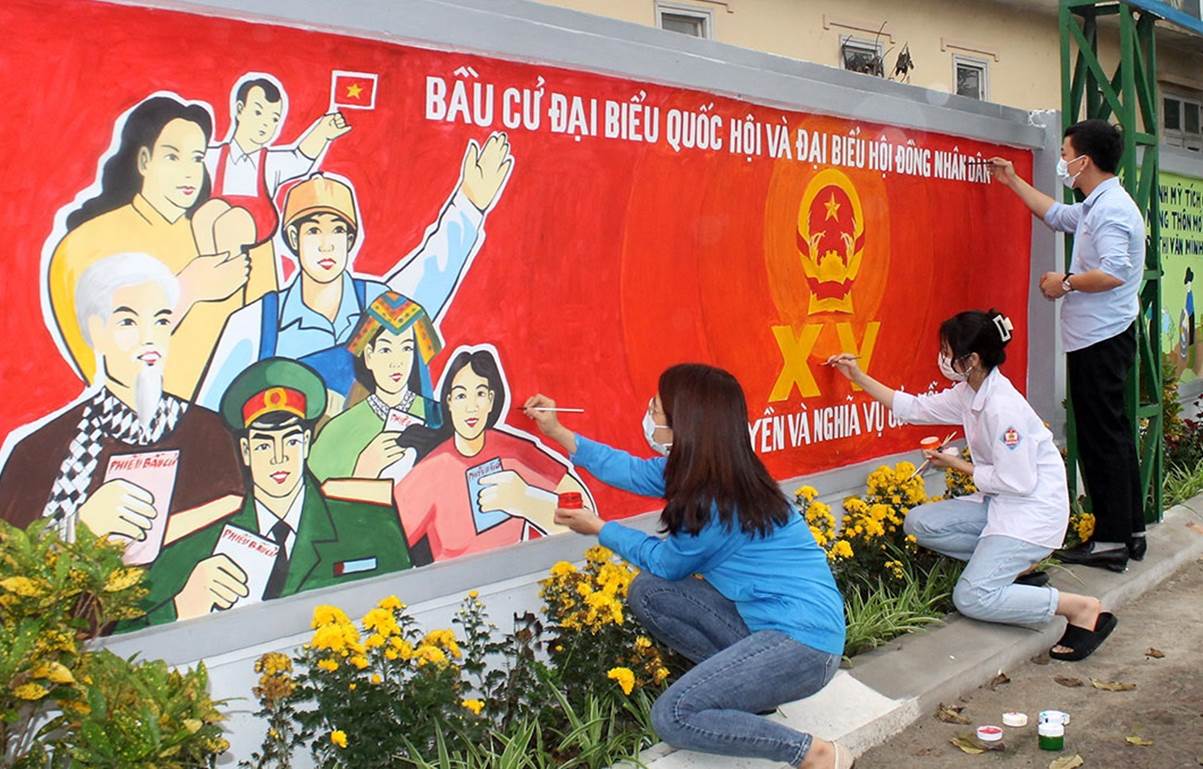 Con đường bích họa”, cách tuyên truyền sáng tạo của tuổi trẻ thị trấn Bình Mỹ, huyện Bình Lục. (Ảnh: NK).