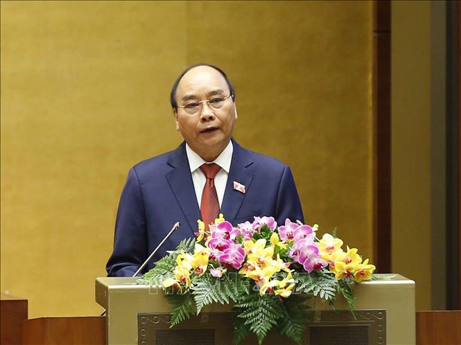Chủ tịch nước Nguyễn Xuân Phúc phát biểu nhậm chức. Ảnh: Phương Hoa